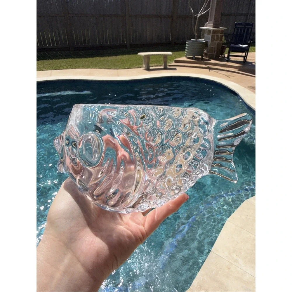 Heavy Lead Crystal Fish-Shaped Bowl 2 Lb 8 oz Vintage Decorative